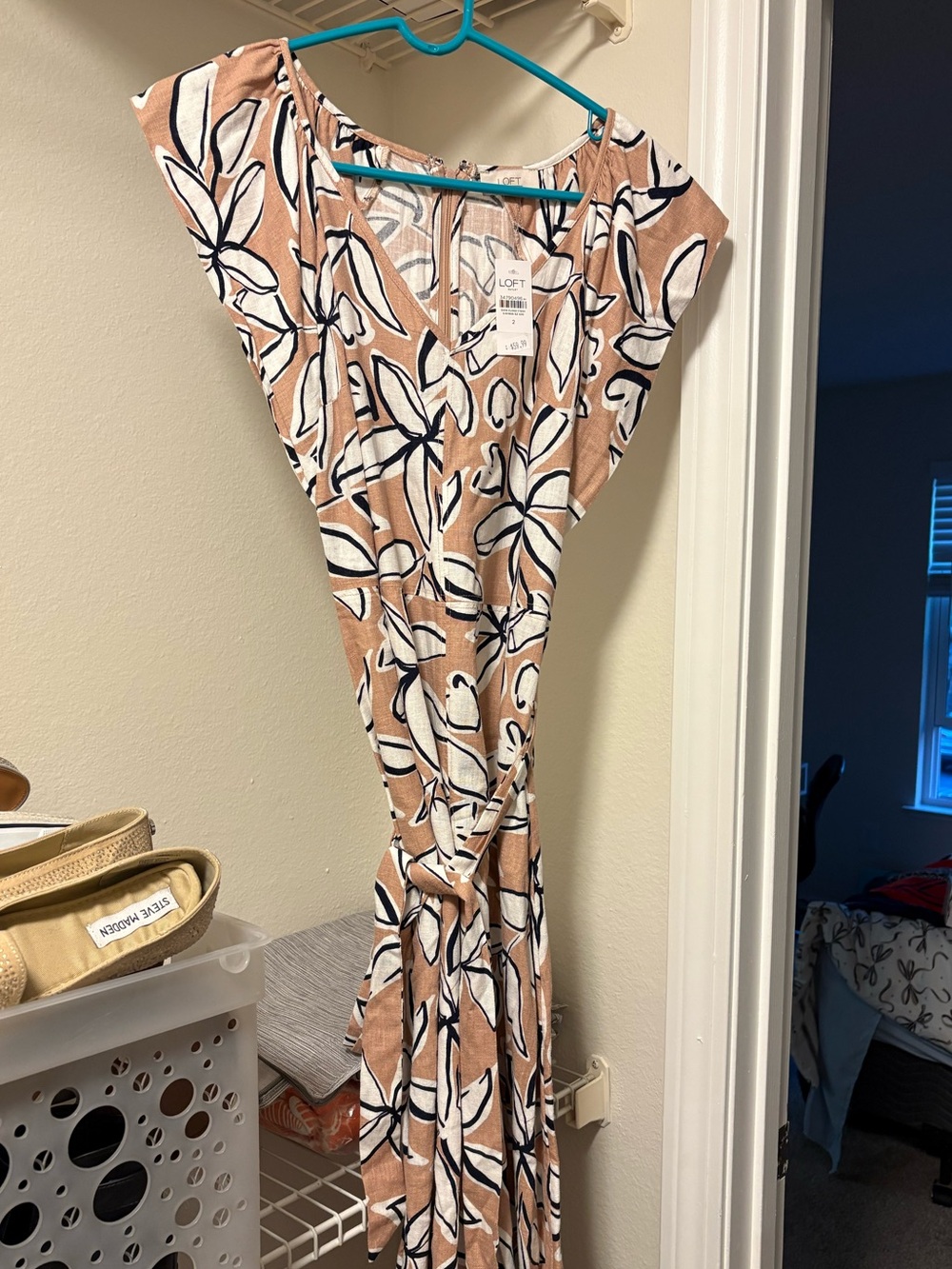 Loft long tan and white linen dress nwt